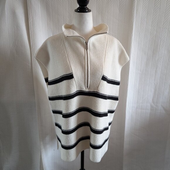 Laundry by Shelli Segal Striped Half Zip Sleeveless Pullover Large Coastal Chic - Picture 2 of 12
